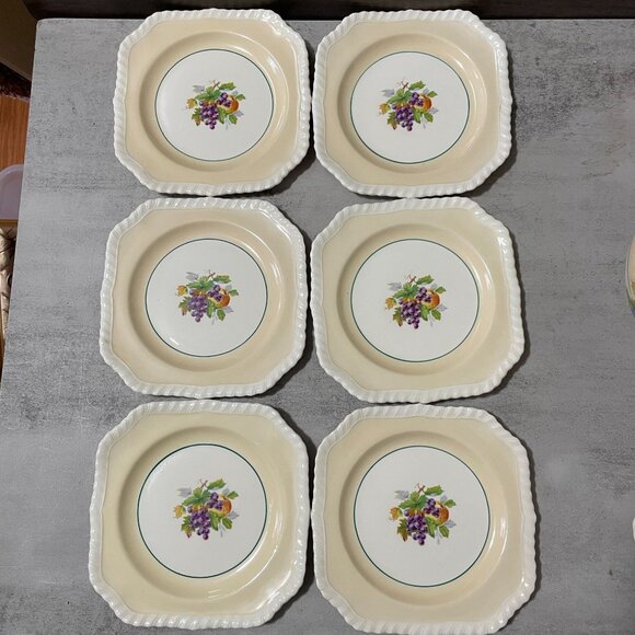 Vintage Johnson Brothers California Fruit Set Six 6" Square Plates Beige England - Picture 2 of 6